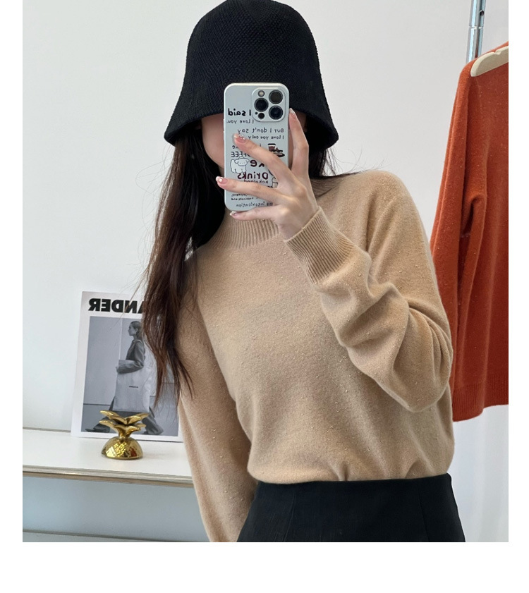 2024 Autumn/Winter seamless one-piece 100% wool knitted sweater for women, semi-high neck bright silk golden bean yarn sweater, wool sweater for women pic 13