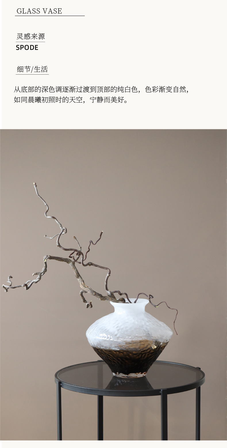 富雅玻璃新款渐变色中古花瓶玻璃中式插花客厅玄关酒店禅意摆件详情3