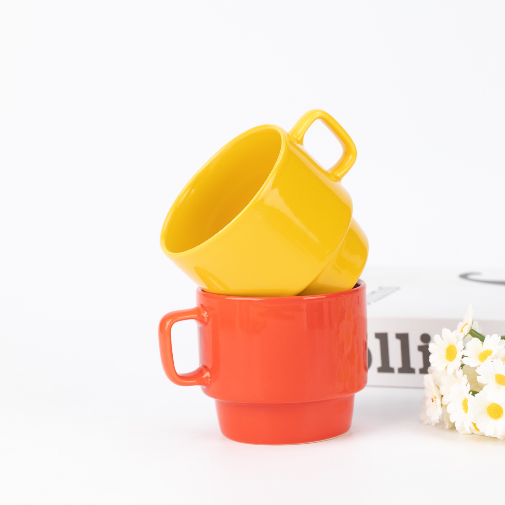 Niños apilados taza de cerámica taza alto nivel de apariencia taza de café simple taza de leche logotipo personalizado disponible pic 6