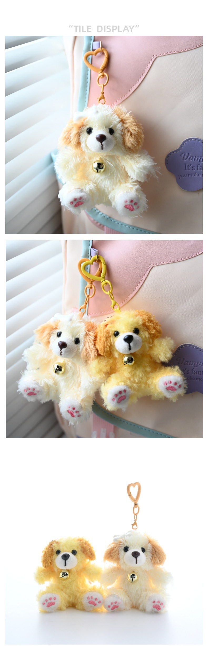 Cute bell puppy plush pendant bag decoration, cute doll in stock, keychain, cute puppy soft fur pic 9