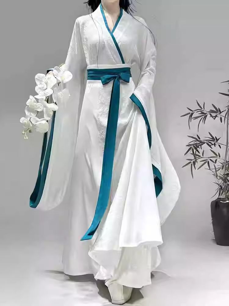 国潮-古装汉服女中国风魏晋交领宽松齐腰直裾襦裙国潮详情3