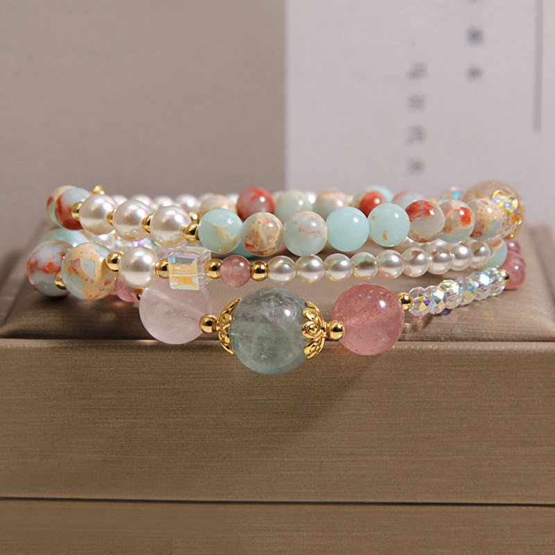 New Chinese-style Shoushan stone multi-treasure crystal pearl layered bracelet for women, a light luxury, niche and high-end style bracelet accessory pic 4