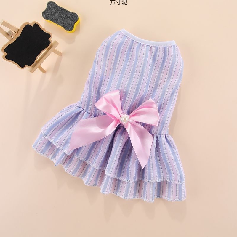 竖条纹蝴蝶裙子宠物猫咪狗狗春夏薄款法斗柯基泰迪博美比衣服春厂详情4