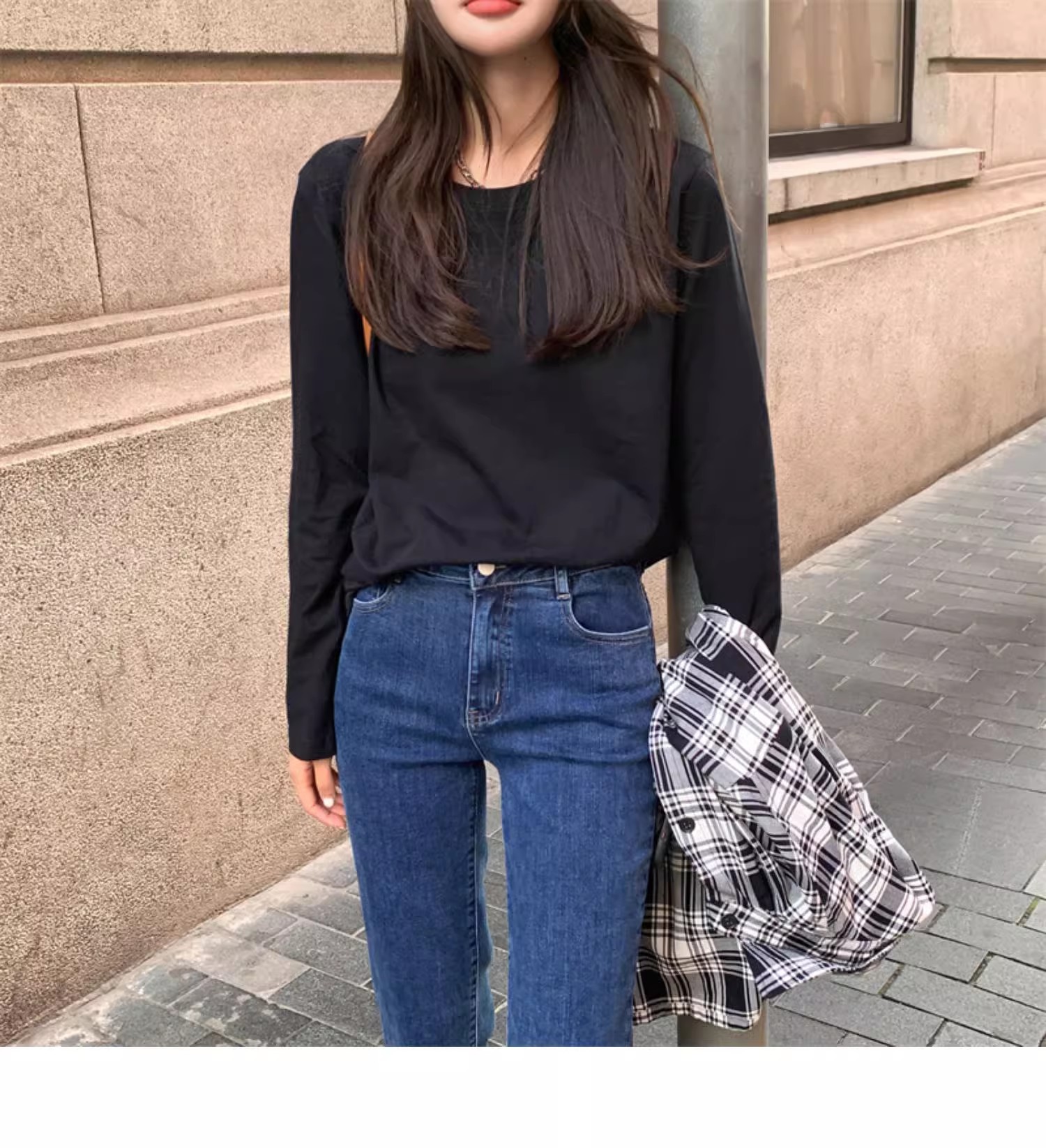 正肩长袖T恤女2023新款秋冬内搭纯棉宽松打底衫韩版白色男女上衣详情11