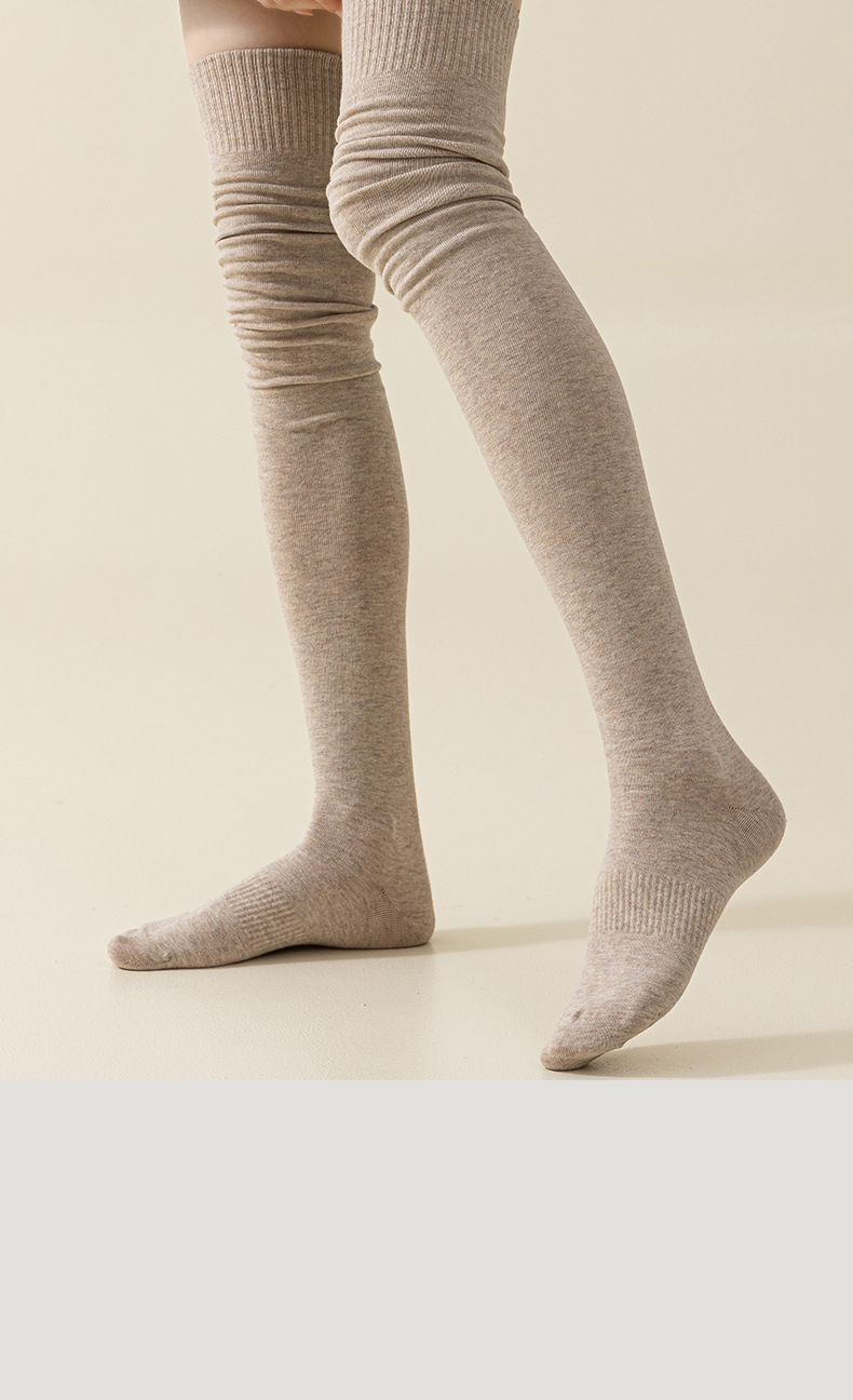 大腿过膝纯色长筒袜子女春秋季纯棉高筒护膝冬天加厚保暖孕妇长袜详情19