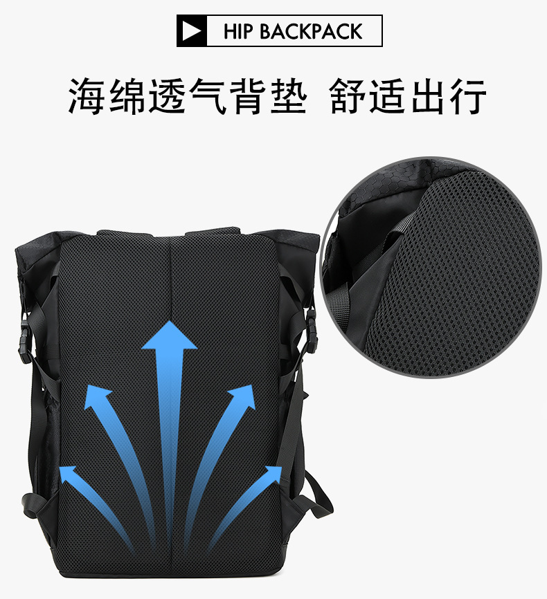 新款卷口双肩包运动鞋子收纳行李休闲背包时尚大容量笔记本电脑包详情16