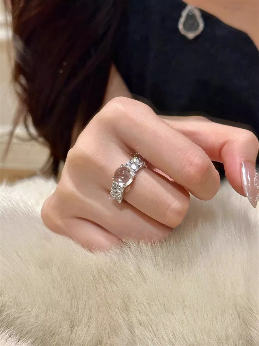 新中式冰透玉髓戒指女时尚小众设计食指戒轻奢高级感锆石开口指环详情1