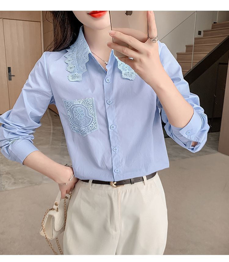 春秋季2025年新款女装时尚减龄纯棉衬衫女洋气全棉蕾丝领休闲上衣详情26