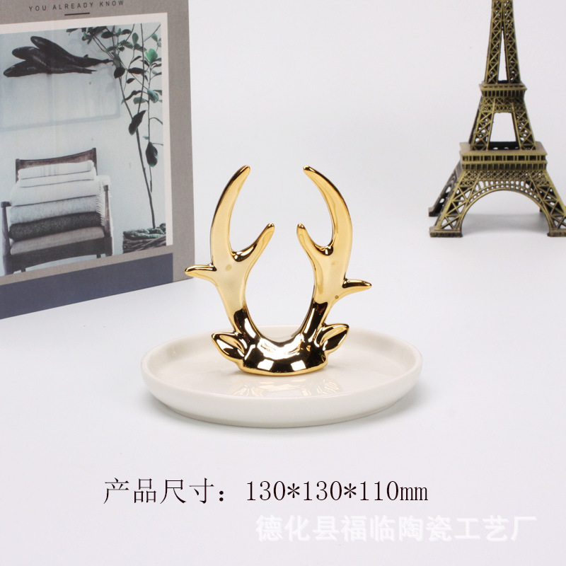 Nordic gold-plated ceramic handicrafts, gift jewelry plates, rings, watches, home storage plates, golden deer animal ornaments pic 36