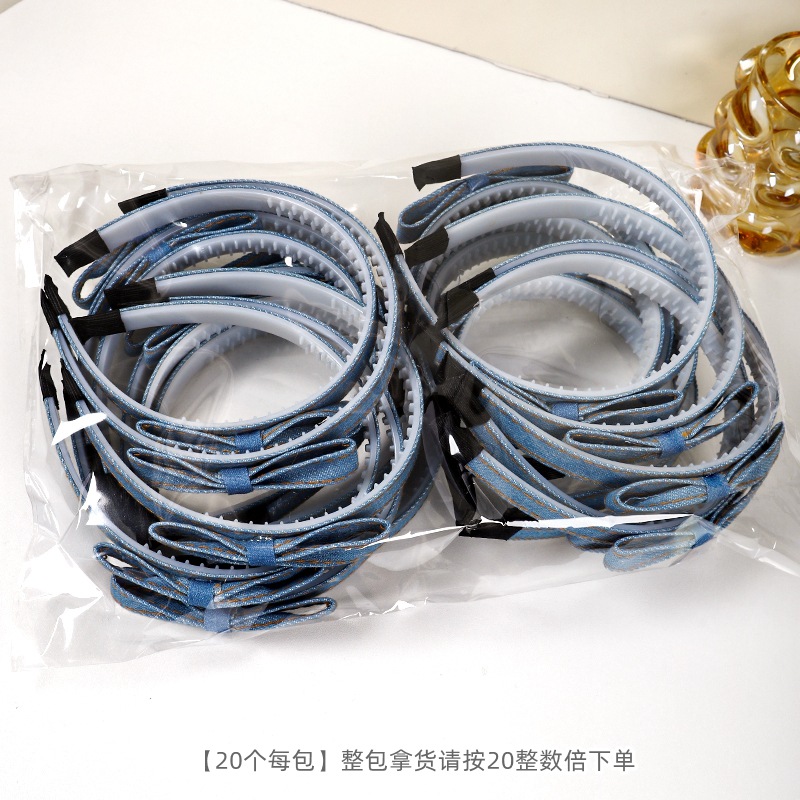 韩版牛仔发饰甜酷风蝴蝶结发箍儿童布艺压发卡带齿防滑少女头箍详情7
