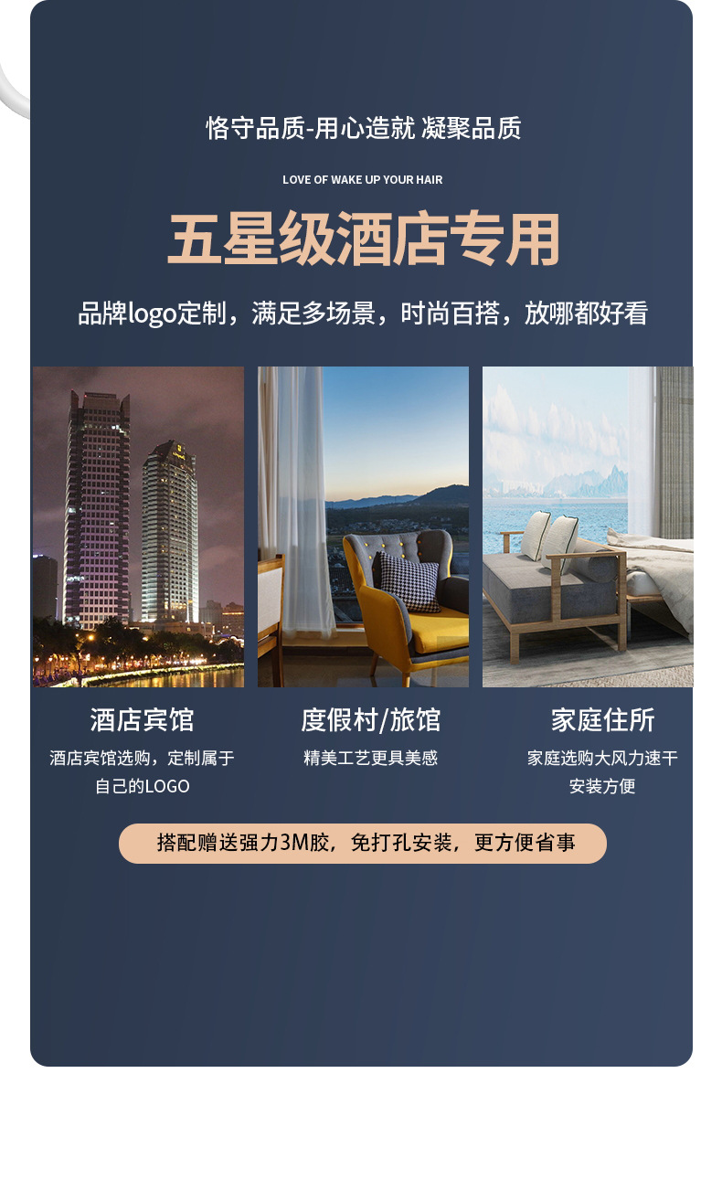 新品蓝光护发酒店吹风机宾馆浴室免打孔壁挂式电吹风直销跨境电商详情11
