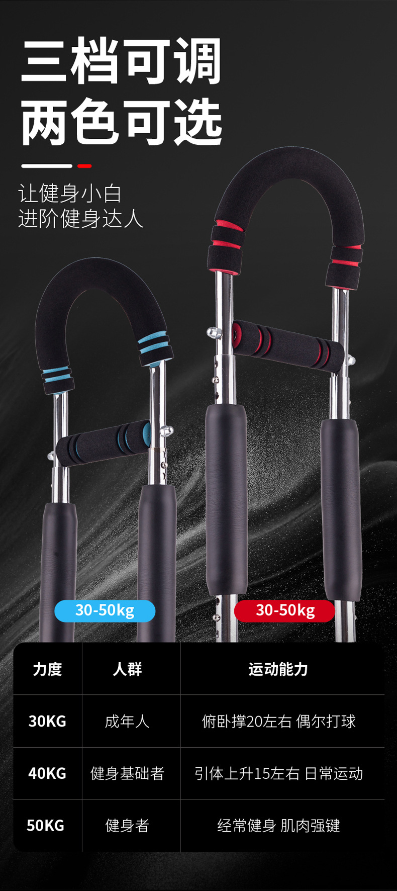 多功能u型臂力器可调节款  男士健身练胸肌新型弹簧臂力棒专业款详情15