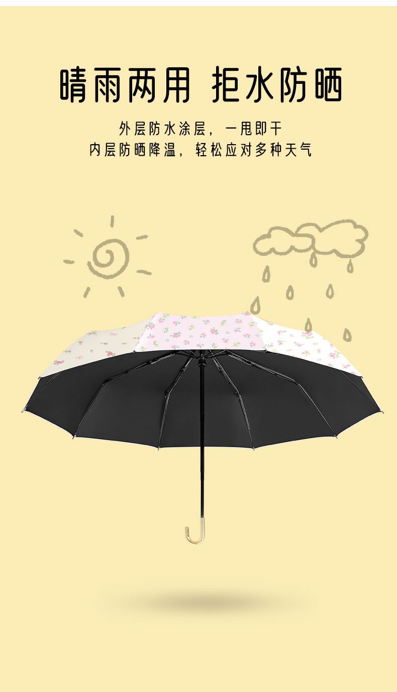日系三折弯柄遮阳伞防晒晴雨两用折叠黑胶小巧便携雨伞现货批发伞详情7