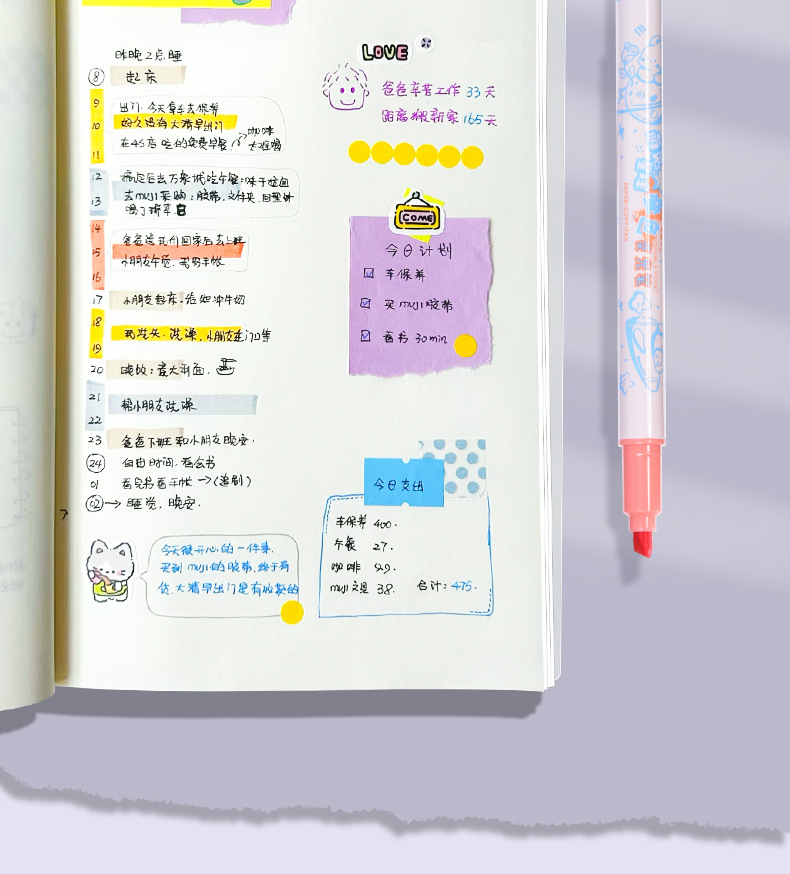 Tianfeng 239A multi-color double-headed highlighter pen, key point marking pen, note-taking and journal-making pen, multi-color highlighter pen pic 6
