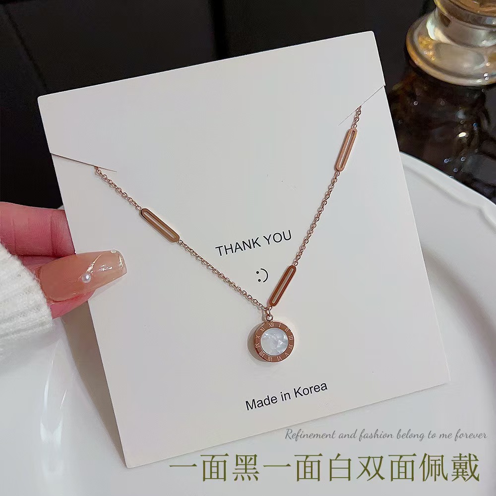 Titanium steel pin Roma digital black and white necklace hoodie, new style, versatile and high-end 18K collarbone sweater chain pic 5