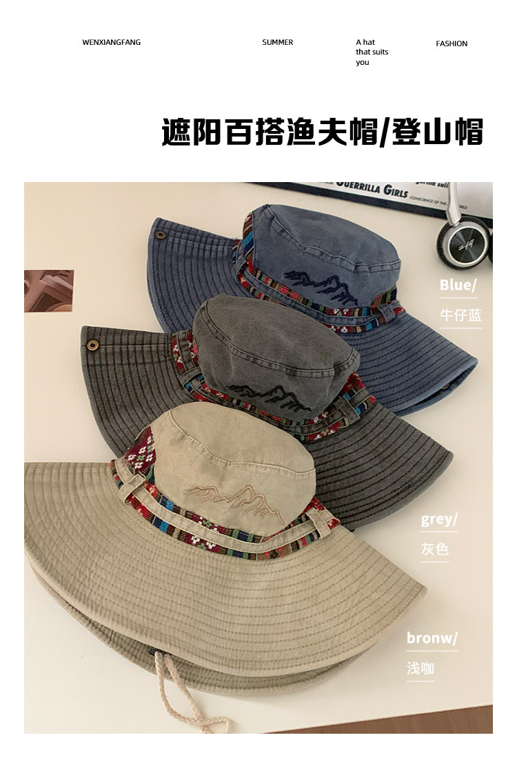 西部旅游牛仔帽女夏季户外大帽檐渔夫帽显脸小防晒帽遮阳登山帽子详情2
