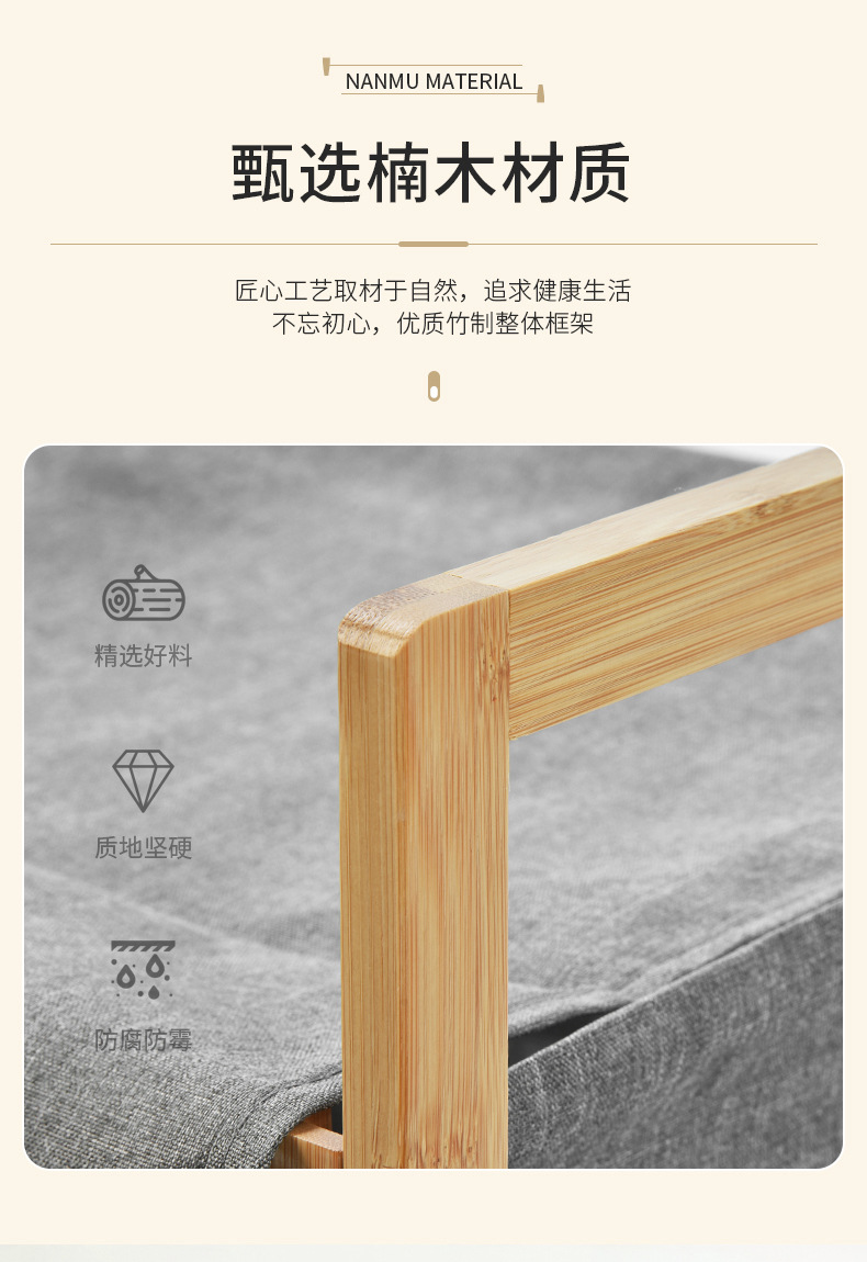 亚马逊竹制脏衣篮浴室布艺可拆卸置物架客厅玩具衣服收纳蓝批发详情4