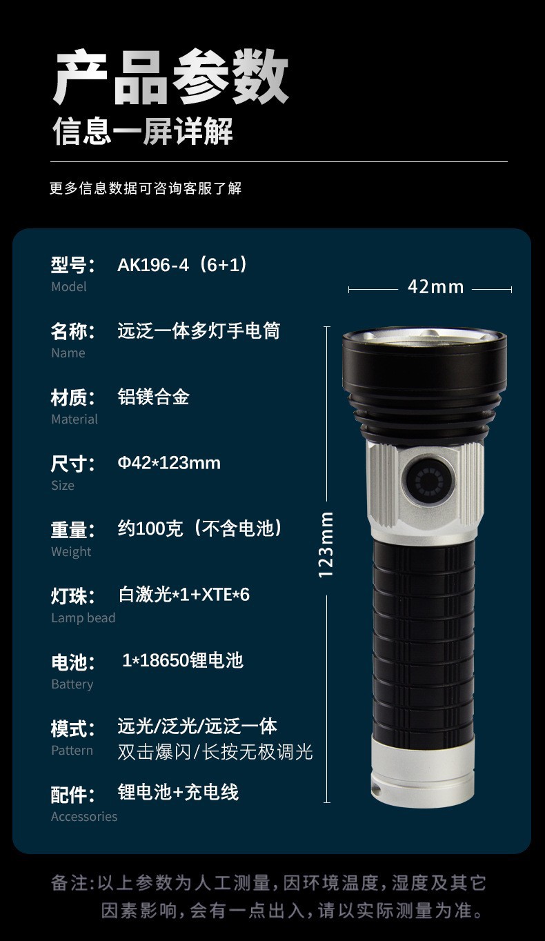 派力德新品强光手电筒远光近光多灯铝合金多功能磁吸白激光手电详情25