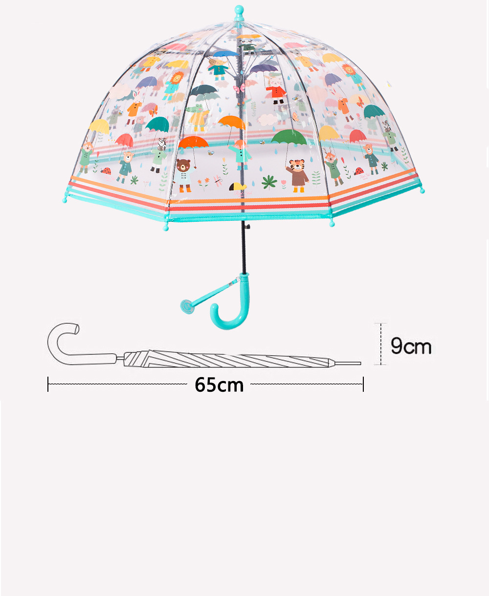 25年新款儿童雨伞透明自动伞纤维骨满版动物小熊卡通图案外贸热卖详情25