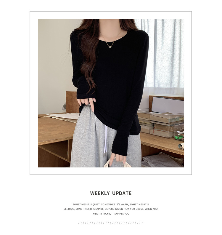2024新款打底衫女薄款内搭白色洋气秋冬修身面膜圆领长袖上衣t恤详情25
