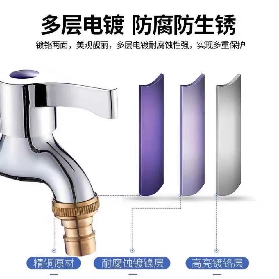 快开分单4出水洗衣机水龙头防爆冷二自一进加厚不锈钢拖把池全铜详情3