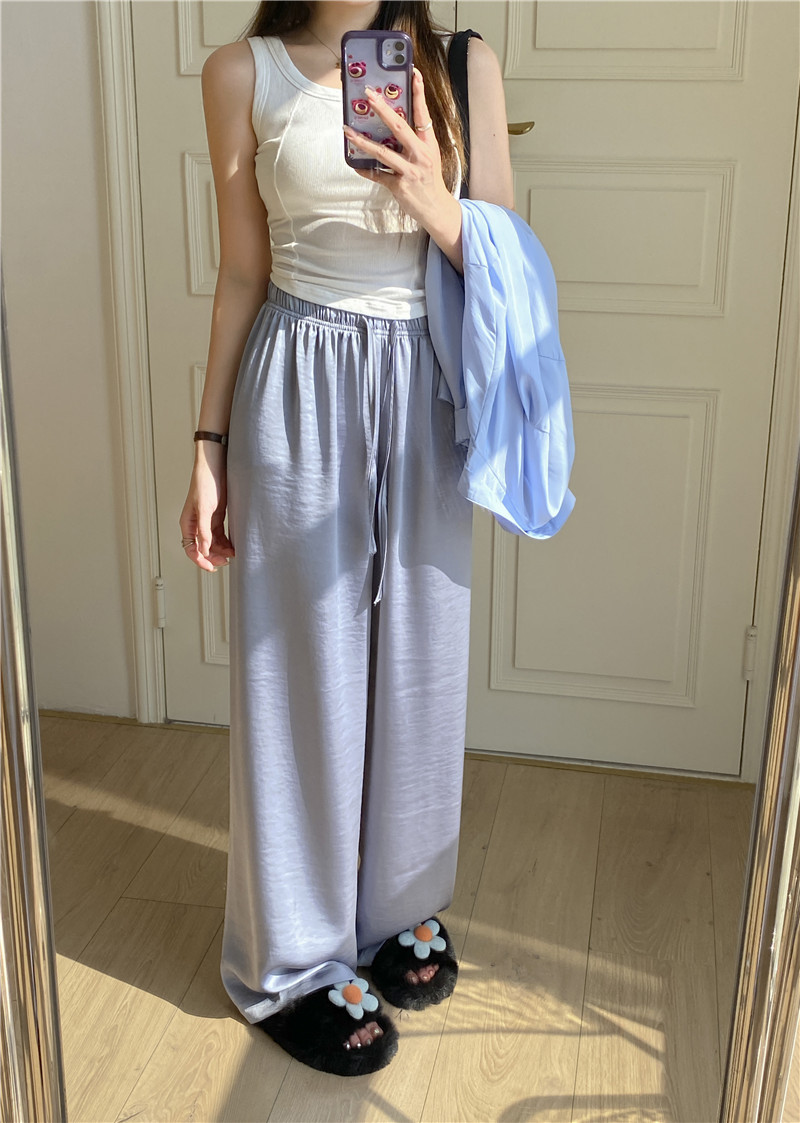 高腰松紧纵享丝滑珠光仿醋酸阔腿质感冰丝抽绳凉凉裤宽松阔腿裤女详情15