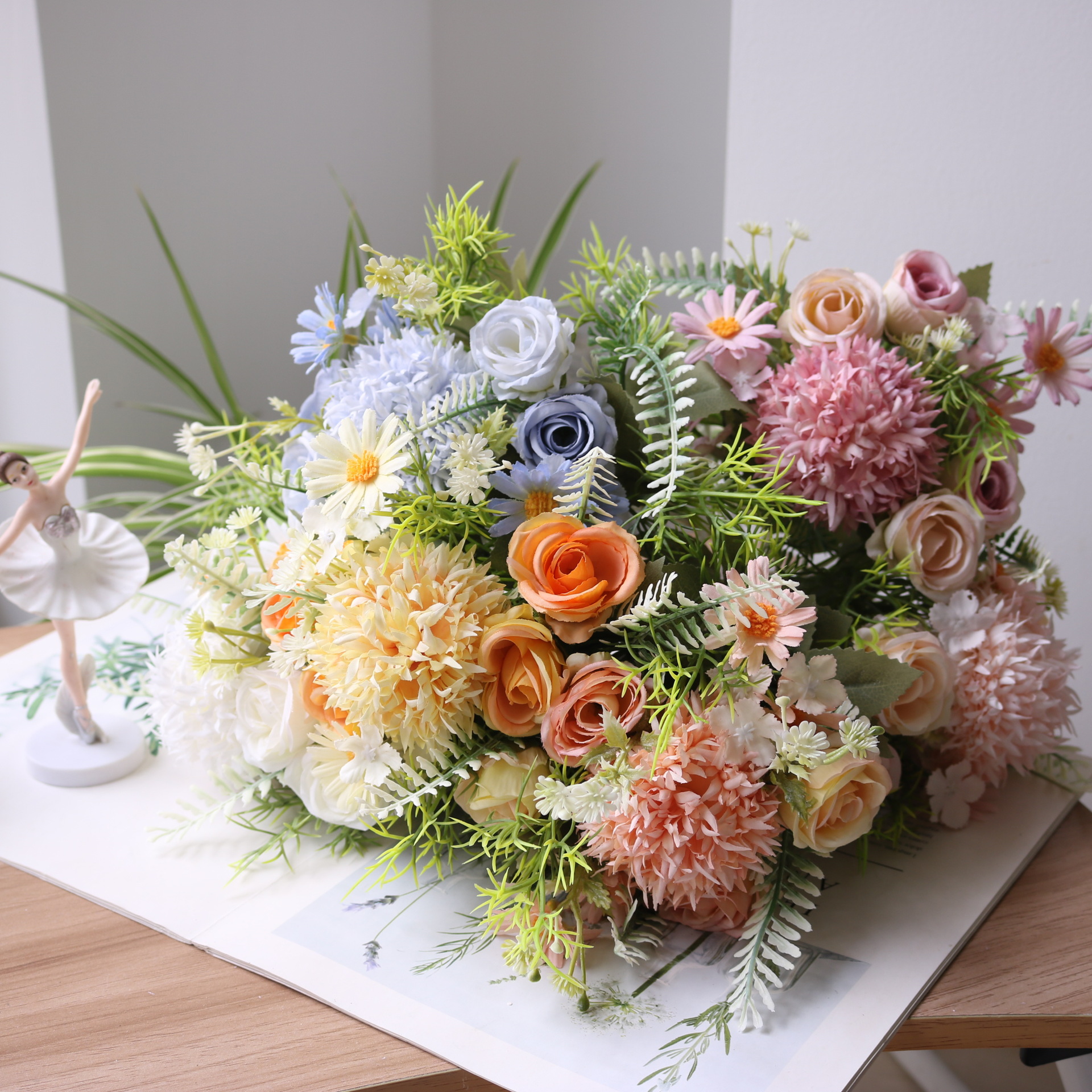 仿真花刺球玫瑰组合森系田园雏菊小把束家居装饰手工帽子头饰配件详情3