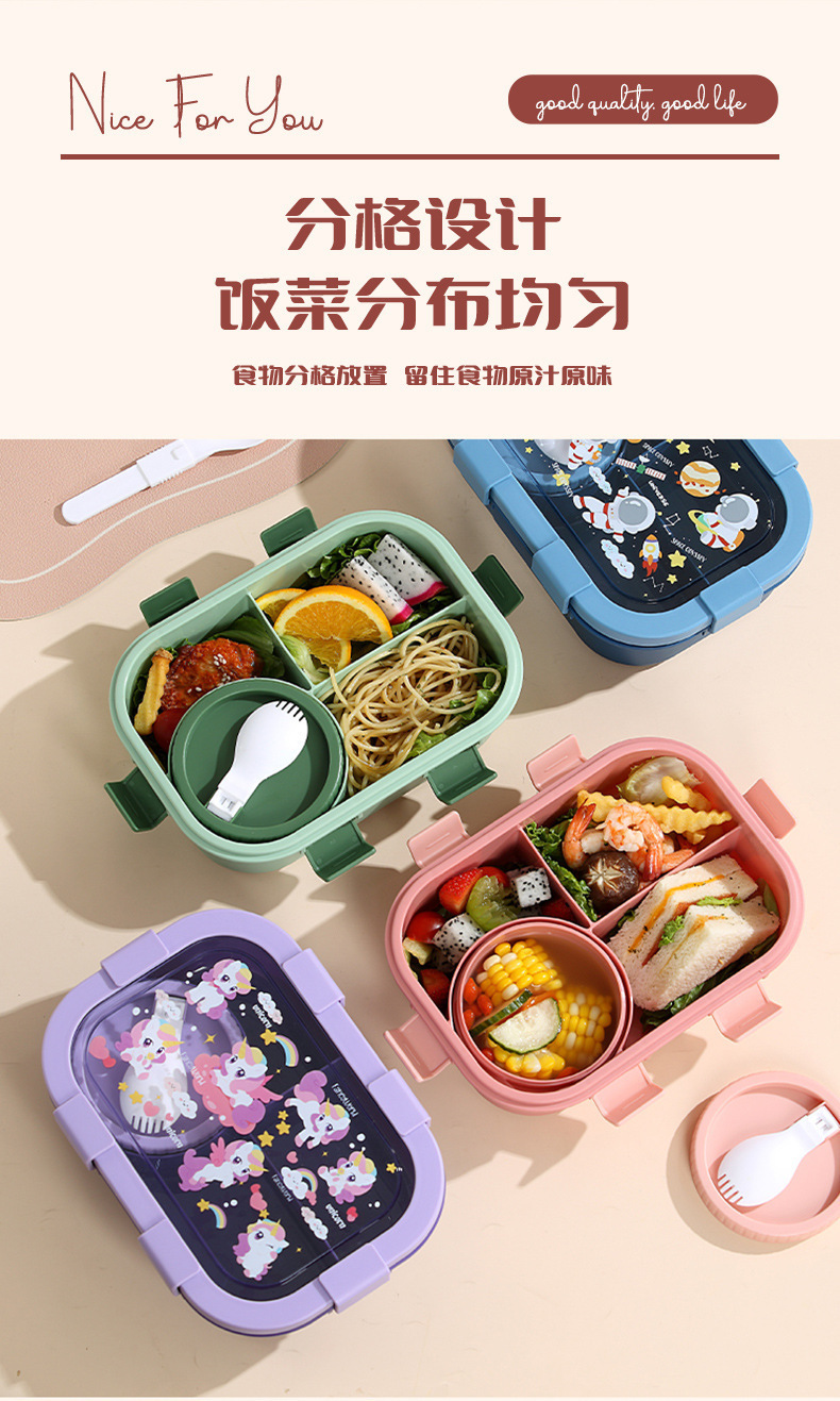 卡通饭盒儿童带饭保鲜盒可微波炉加热分格便当盒密封餐盒详情4