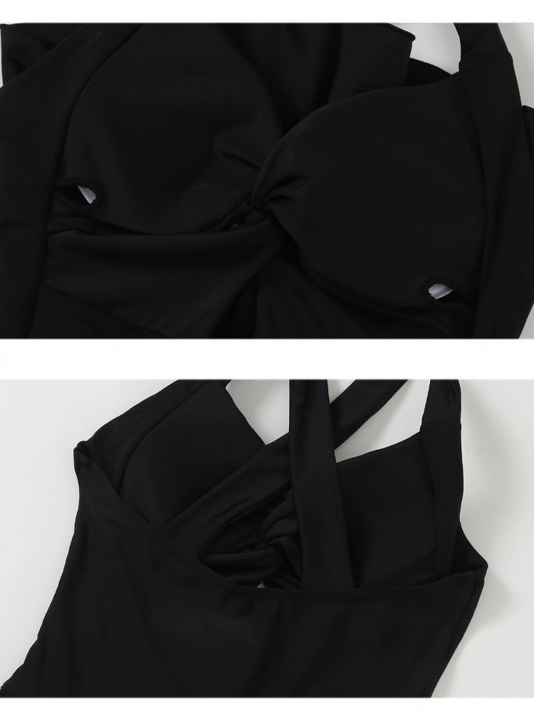 温泉泳衣女时尚爆款纯色显瘦遮肉连体裙式保守收腰性感游泳衣批发-028407详情19