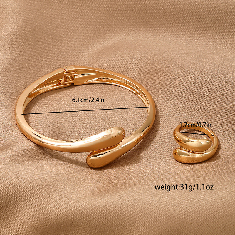 1套欧美时尚简约重金属气质几何环形光面女项圈手镯戒指首饰套装详情8