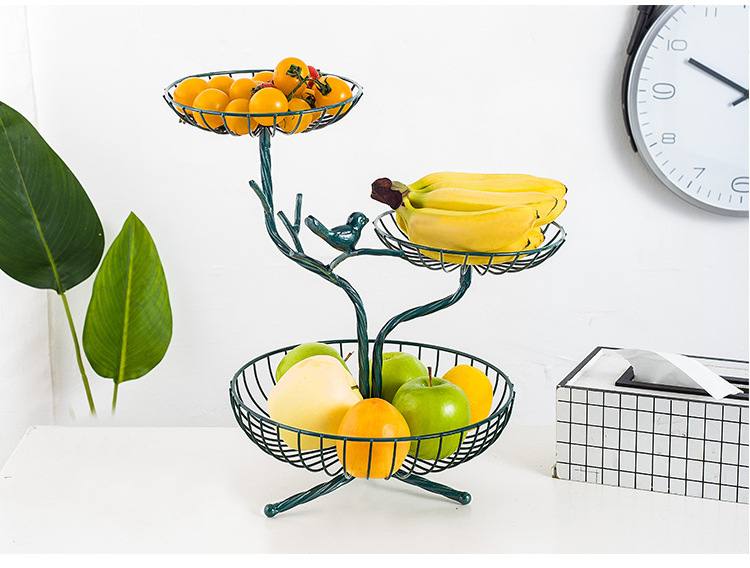 轻奢水果盘创意现代家用三层树枝中小小果盘铁艺多层收纳零食篮详情8