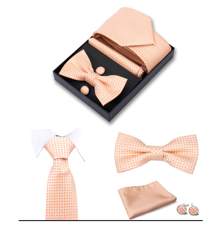 男士商务8cm领带领结口袋巾5件套礼盒装婚礼宴会条纹黑色手打领带详情14