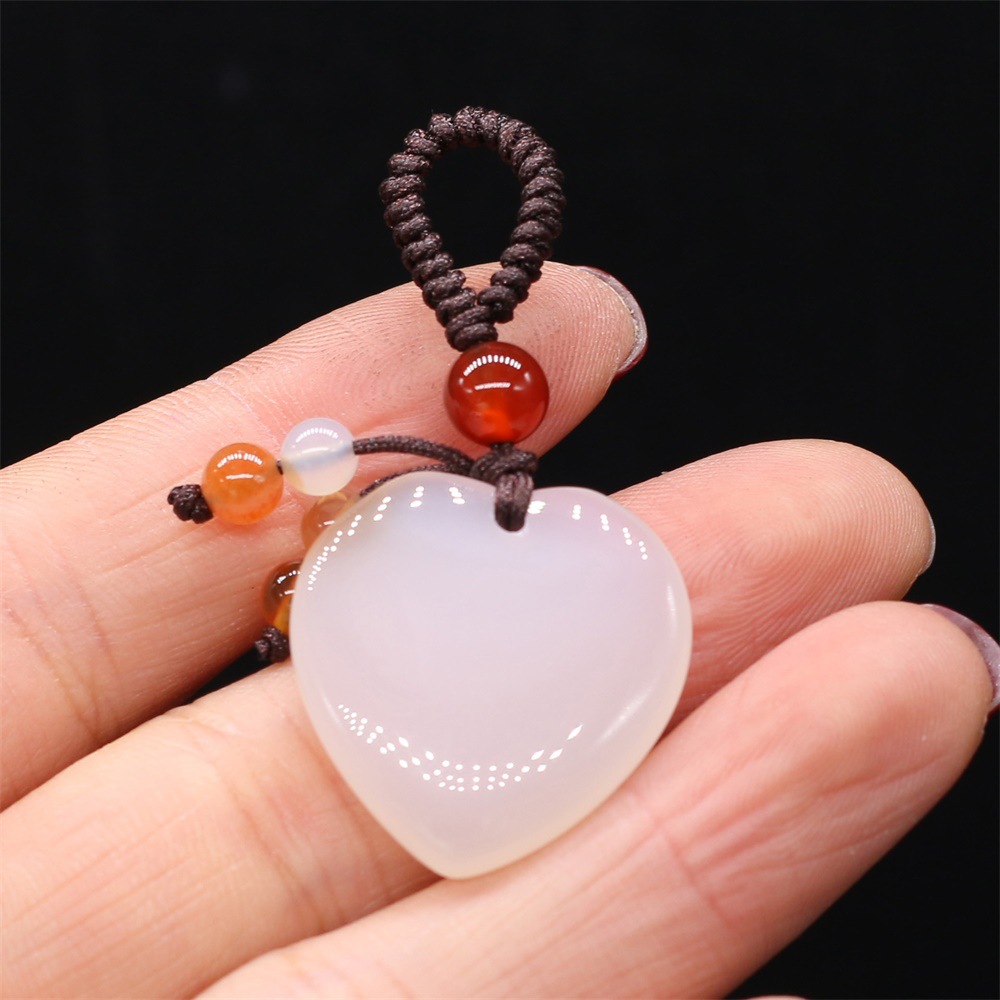 Natural stone heart-shaped semi-precious stone keychain DIY accessory heart-shaped keychain fashion dress accessory chain pic 26