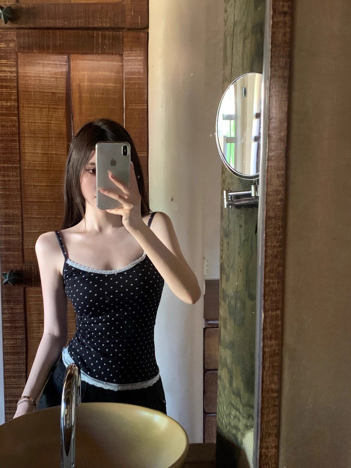 简漫妮辣妹内搭纯欲外穿少女吊带显瘦修身蕾丝拼接波点学生背心夏详情10