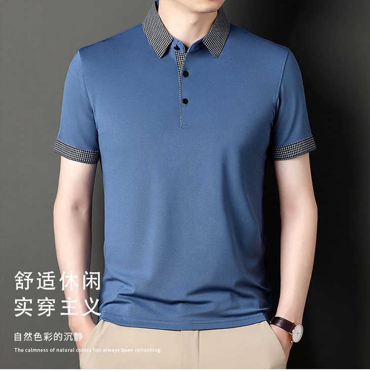 【高弹冰丝】原笈男士短袖POLO衫2023夏季纯色打底衫中老年tT恤衫详情1
