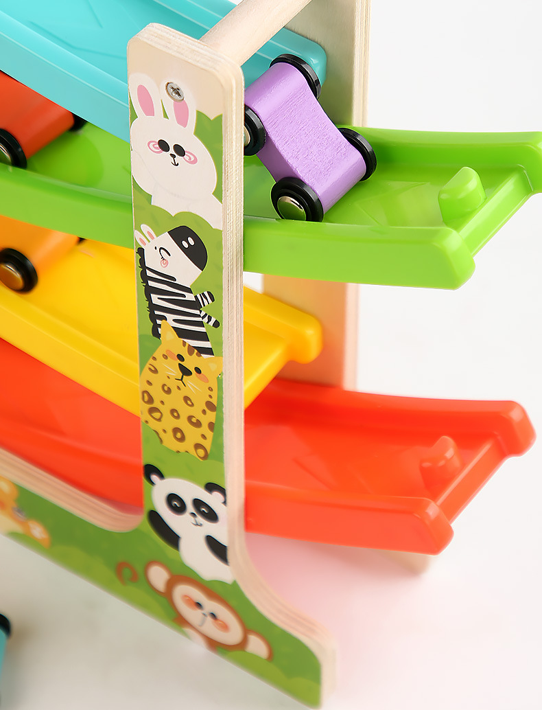 Wooden fun multi-layer track game, gliding car inertial slide with parking lot, beneficial intelligence parent-child toy pic 12