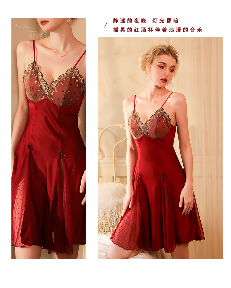 Feiyun Sexy Pajamas, Satin Nightgowns, Home Wear, Sexy halter nightgowns, Lace patchwork pajamas for women wholesale 427 pic 11