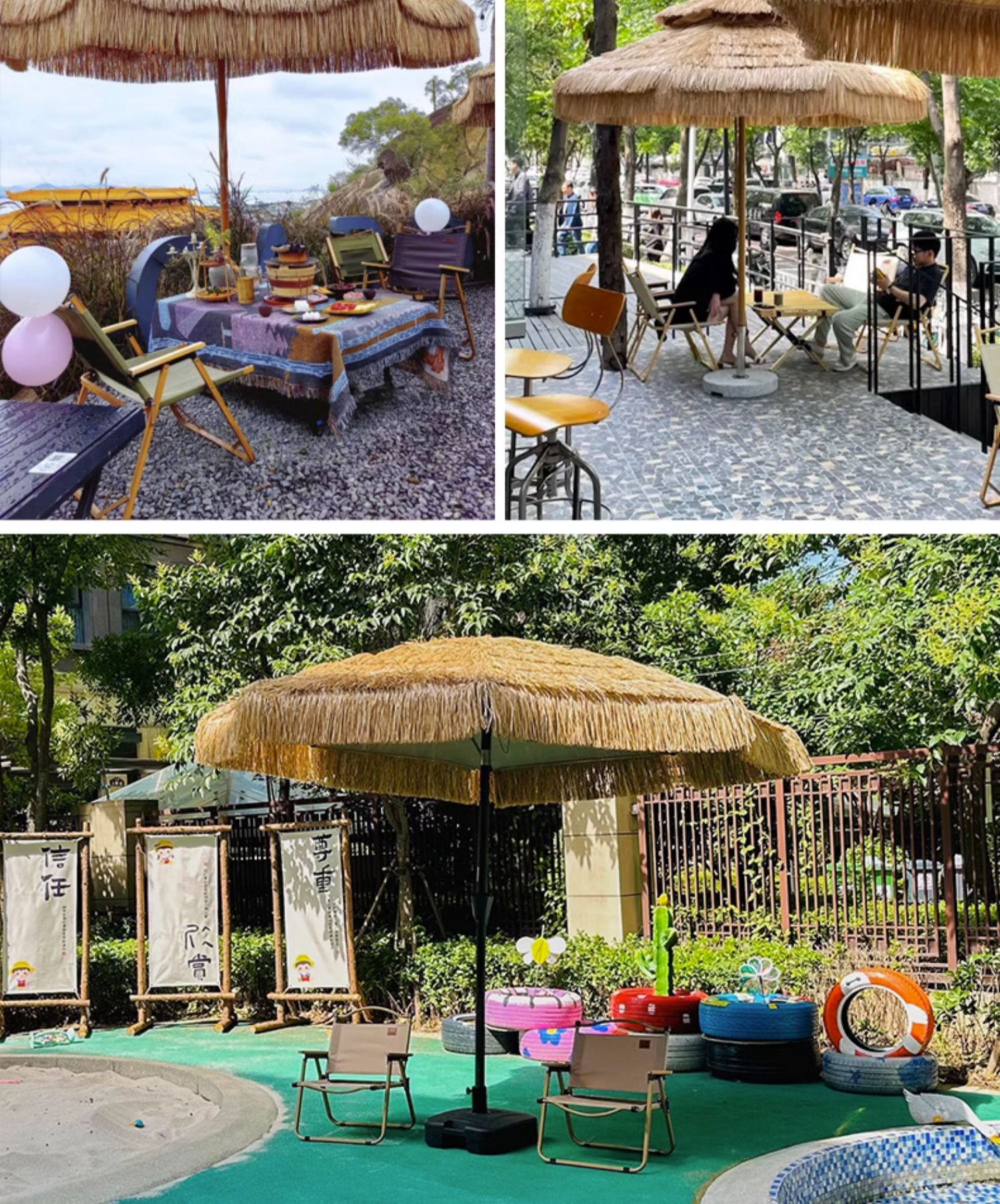 3MLE茅草伞户外遮阳伞庭院伞中柱伞室外摆摊太阳伞露营草棚稻详情8