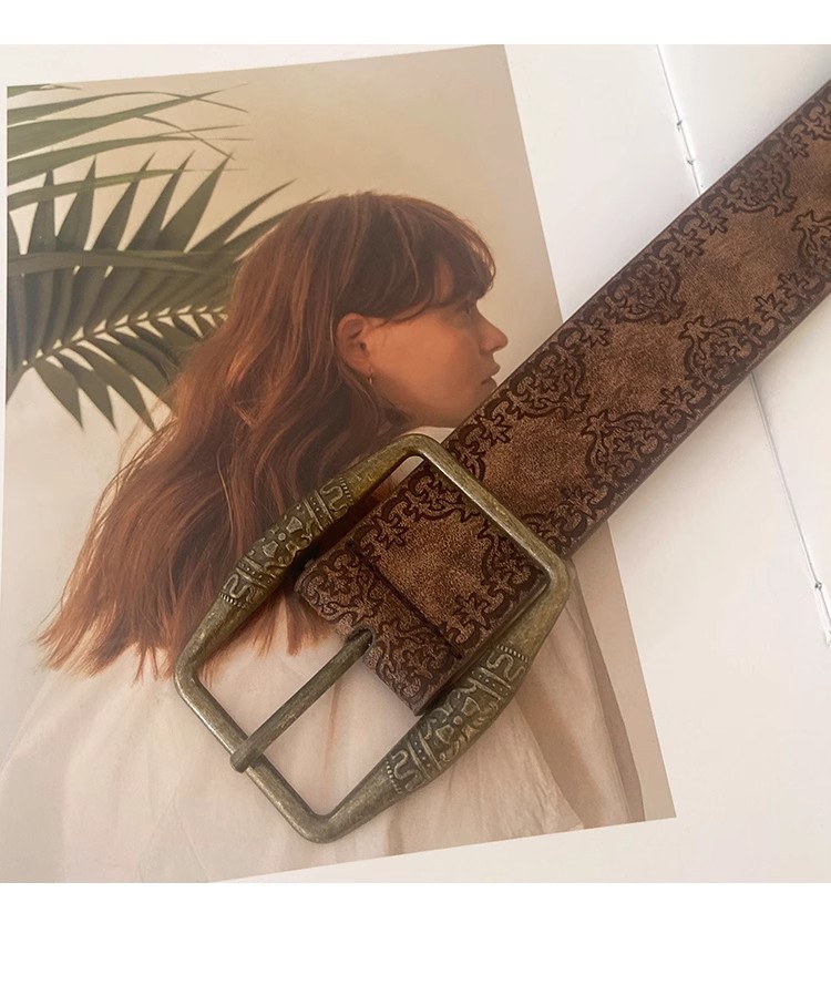 American retro belt for women, new ethnic style belt, versatile with jeans, high-end brown pic 15