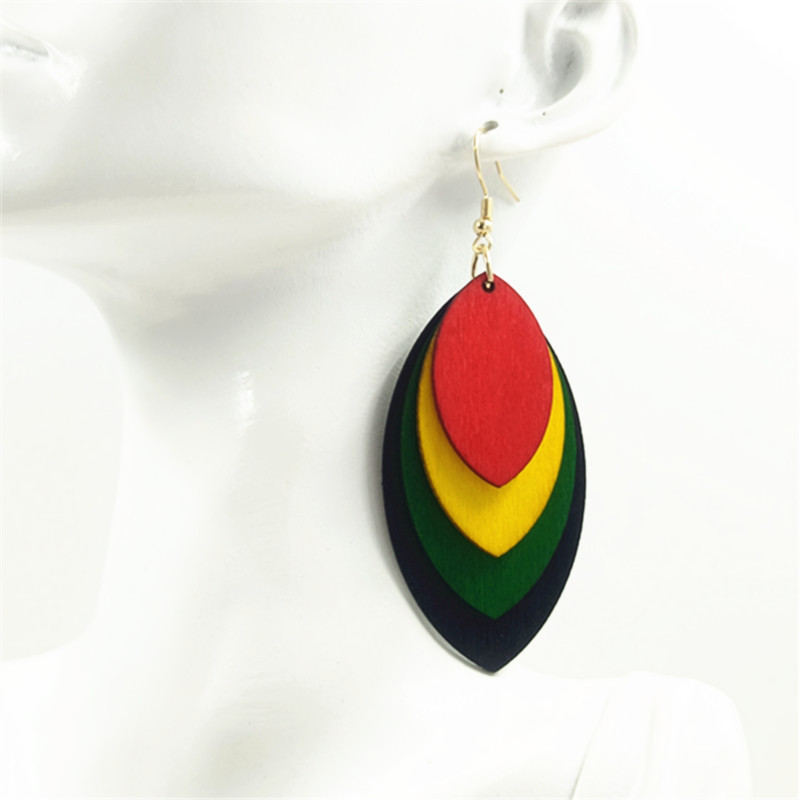 非洲亚马逊跨境多色耳环木片切割多层个性耳饰黑人历史月耳勾详情2