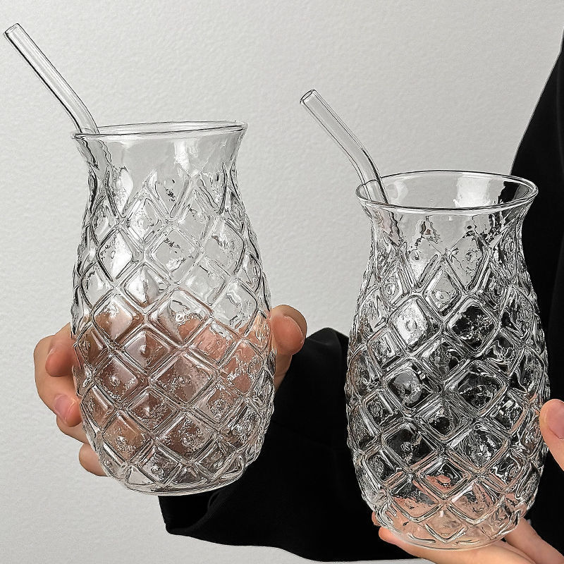 透明菠萝杯果汁玻璃杯吸管冷饮杯简约水杯家用玻璃单层杯冷萃杯详情3