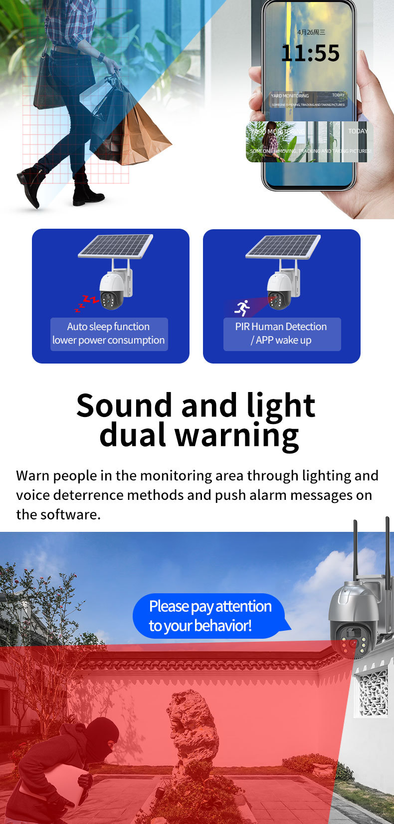 4G home solar camera, high-definition outdoor camera, network wifi wireless, low-power battery monitor pic 6