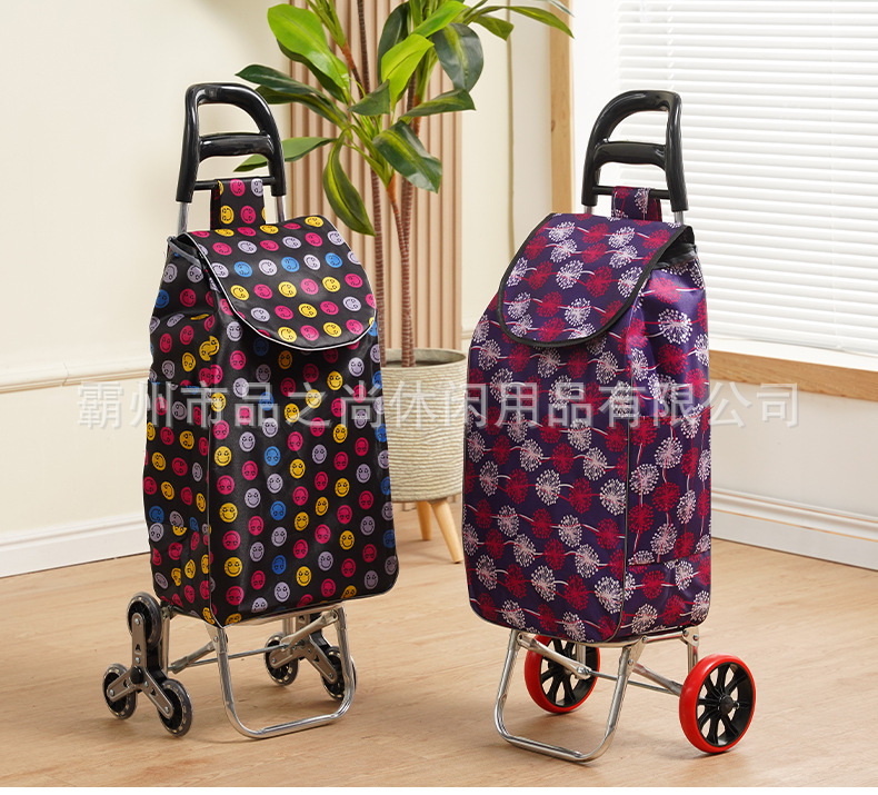 Large flower shopping cart, crystal stair climbing supermarket shopping cart, elderly grocery shopping cart, stair climbing small hand trolley, cloth bag handle pic 15