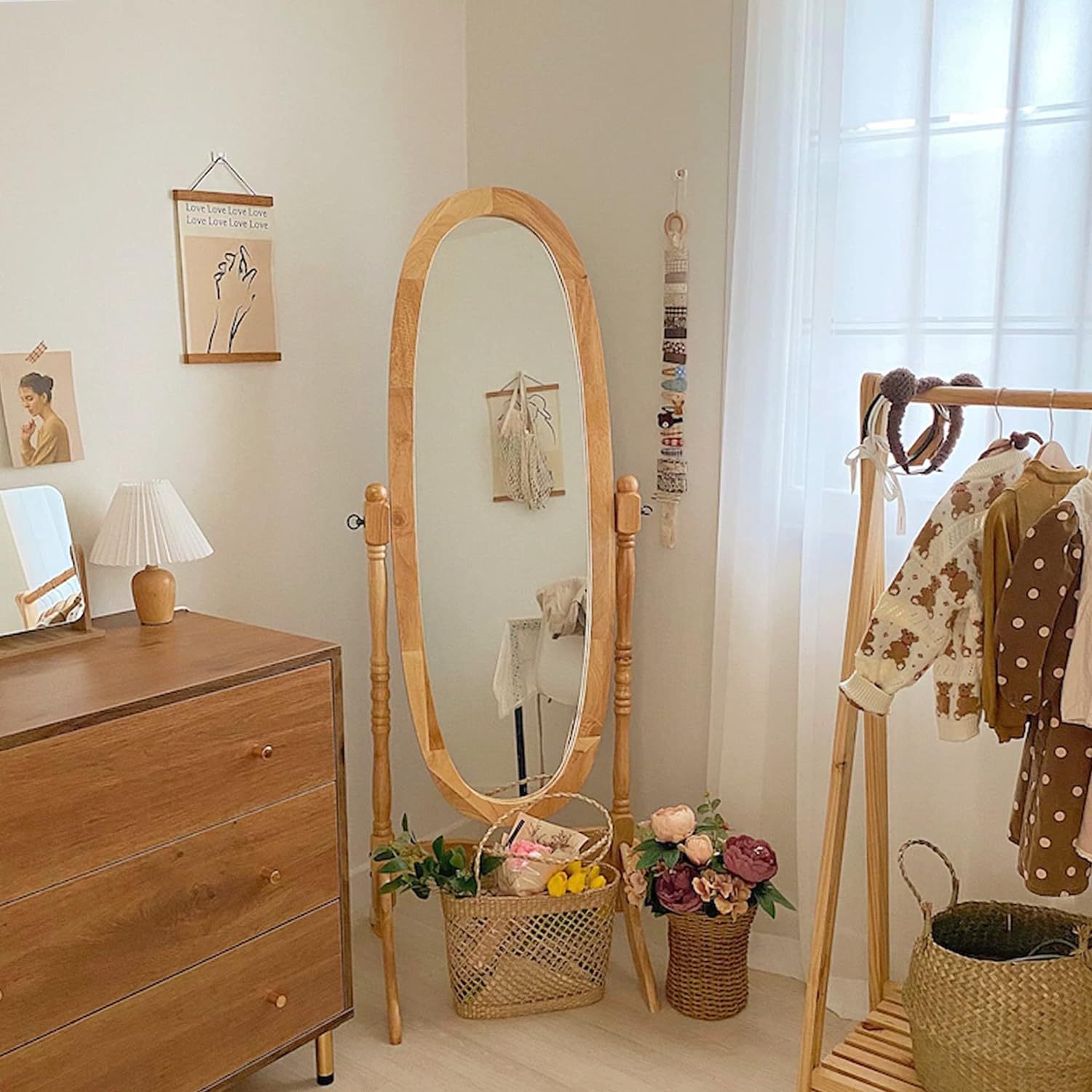 复古实木家用穿衣镜落地圆形法式全身镜ins风网红少女怀旧试衣镜详情6