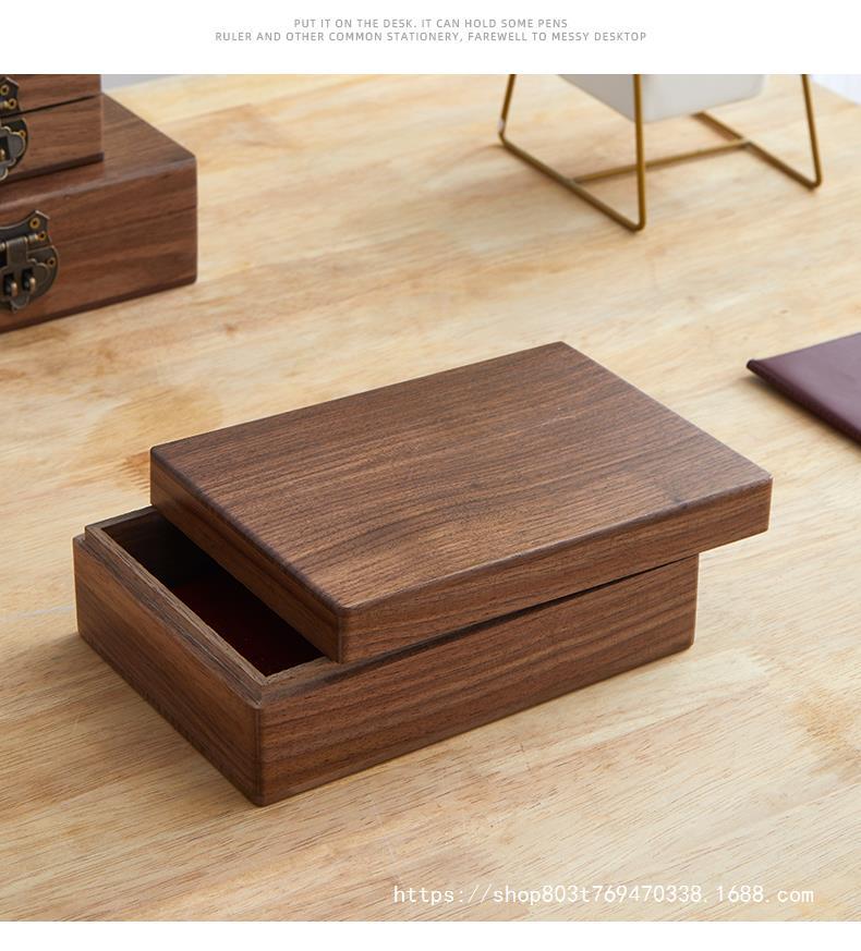 Black walnut wood box with lock seal storage box, wooden box, desktop storage box, household solid wood storage box pic 12