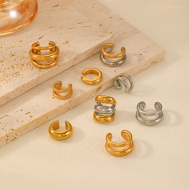 New cross-border Ins-style internet-famous titanium steel ear bone clips, no ear holes, versatile and high-end, 18K gold stainless steel ear clips pic 6