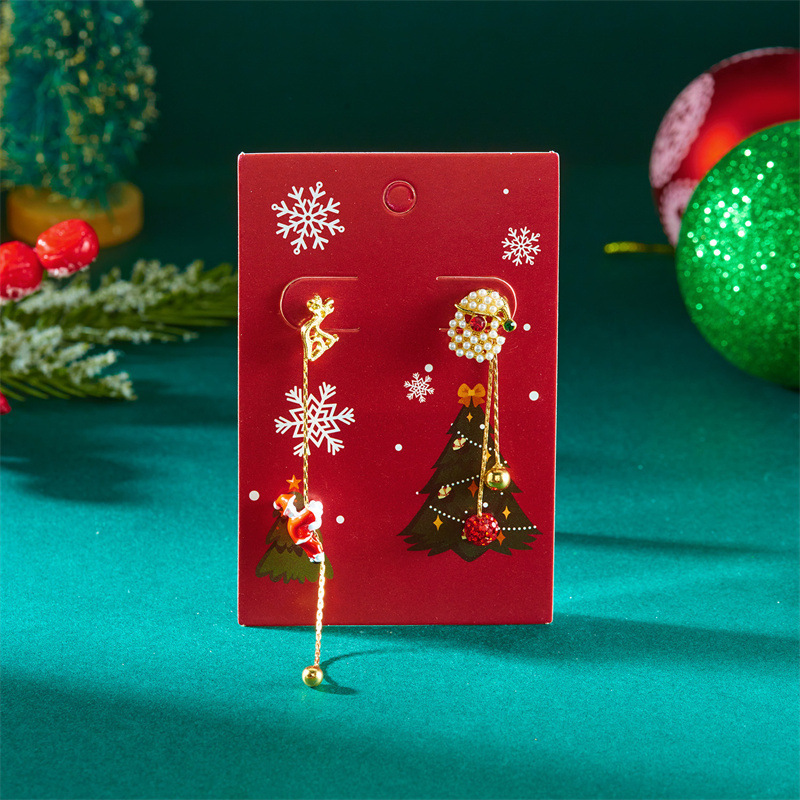 欧美跨境新款圣诞节耳环创意百搭会爬的圣诞老人不对称耳环女批发详情26