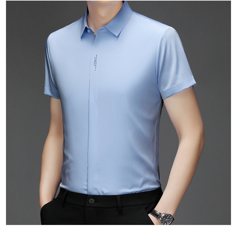 Out-of-size special offer: Summer mulberry silk short-sleeved shirt for men, high-end, seamless, one-inch shirt with good drape, no need for ironing, elastic and delicate pic 41