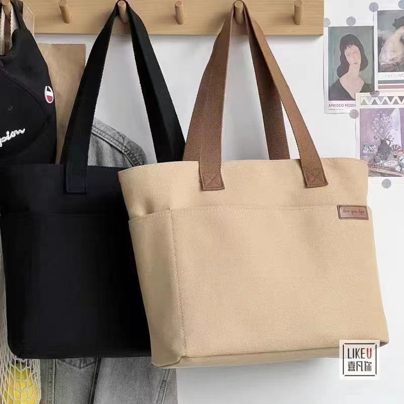 学生上课日系单肩百搭简约大容量帆布休闲通勤文艺托特手提布袋详情3