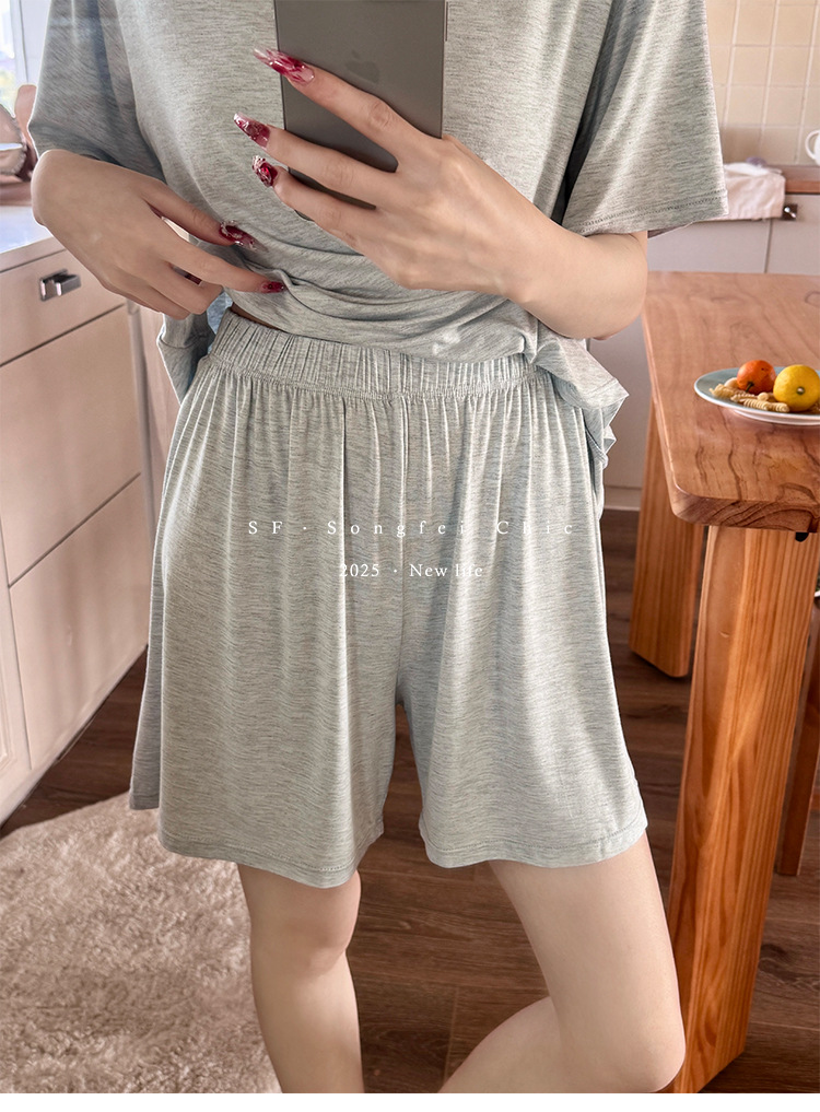 Summer pajama set with chest pad, short sleeves and shorts, pullover, two-piece home wear, thin and skin-friendly, can be worn outside with a pullover pic 28